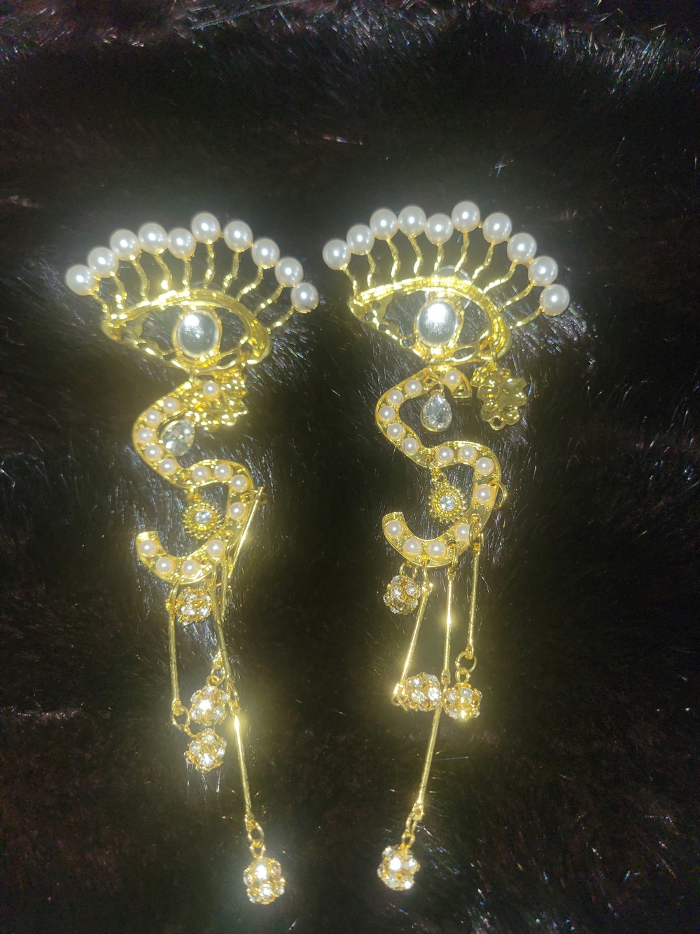 Gold Pearl and Crystal Eye Drop Earrings - Women Jewelry
